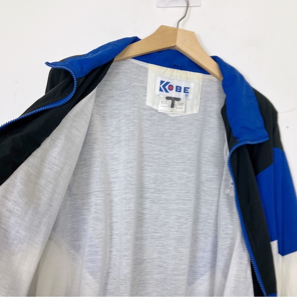 Vintage baseball windbreaker sport colour block blue black white athletic retro - Picture 7 of 9